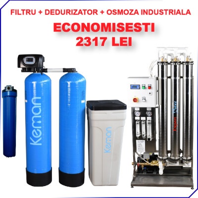 Pachet Osmoza 1000 l/h+ Dedurizator 100 l duplex KEMAN + Filtru pentru SPALATORIE AUTO cu 7-8 piste SELF