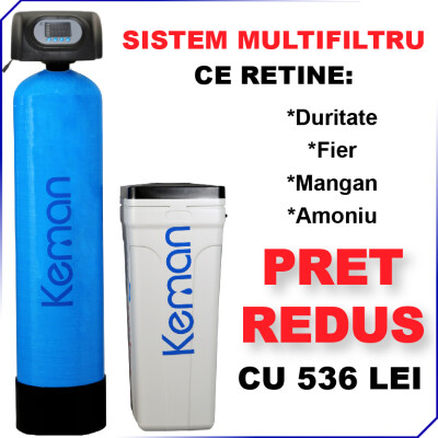 Sistem Multifiltru - Dedurizare - Deferizare - Demanganizare TKMIX 50 L - Keman - Dublu Corp