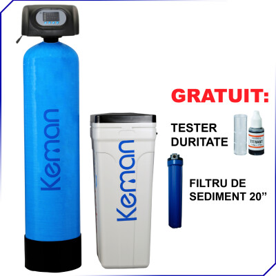 Dedurizator apa KEMAN, TKS 140 l, volumetric, ora de regenerare setabila, CADOU: Filtru sediment + Tester Duritate